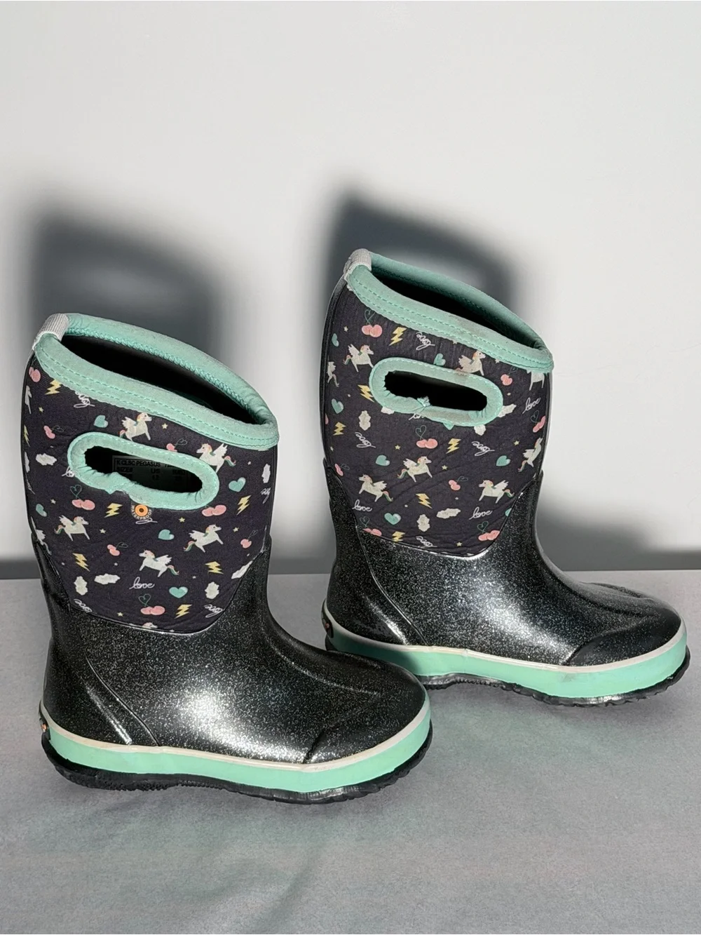 Bogs Kids Black & Mint Patterned Waterproof Rain Boots